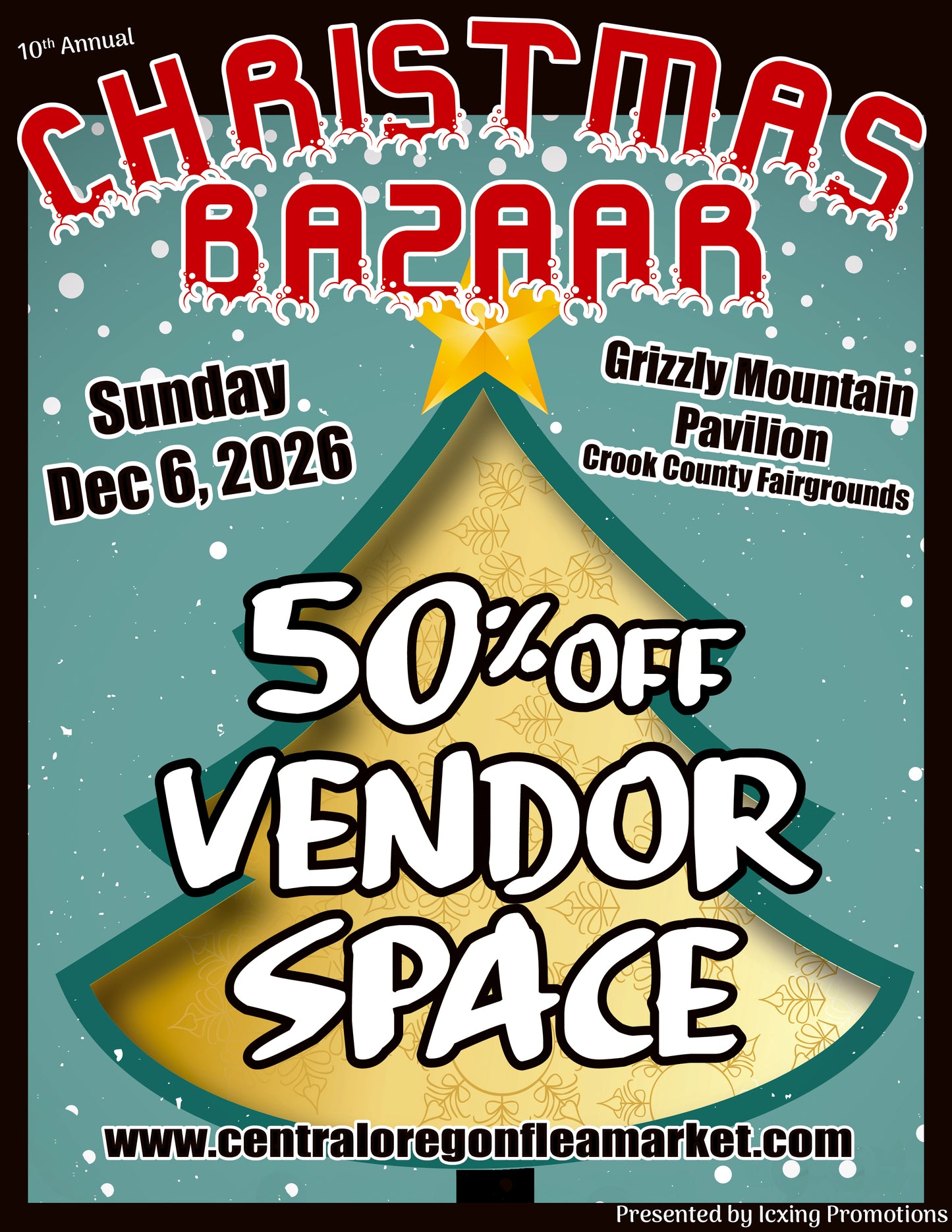 VENDOR SPACES SOLD OUT. The Christmas Bazar and Vendors Marketplace Devember 6th 2026 With Santa and Hourly Door Prizes for Christmas
