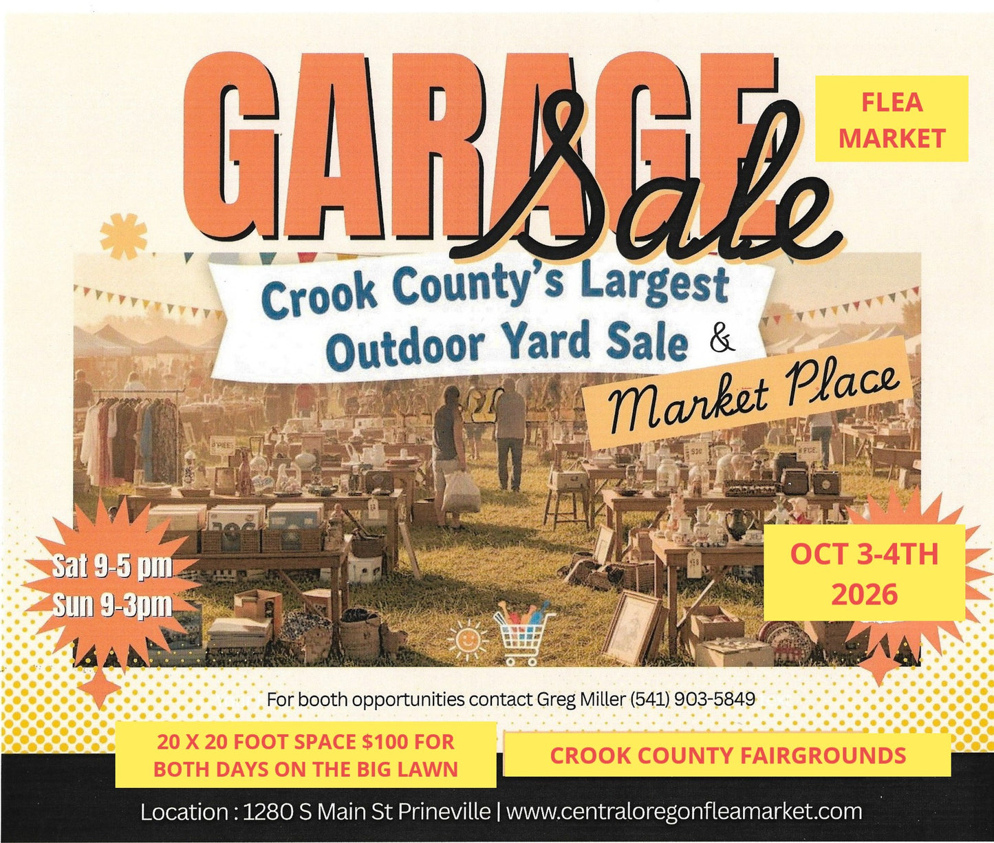 CROOK COUNTY'S LARGEST OUTDOOR FLEA MARKET AND GARAGE SALE OCT 3-4 2026 AT THE FAIRGROUNDS PRINEVILLE