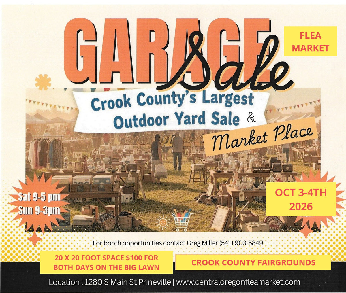 CROOK COUNTY'S LARGEST OUTDOOR FLEA MARKET AND GARAGE SALE  OCT 3-4 2026 AT THE FAIRGROUNDS PRINEVILLE